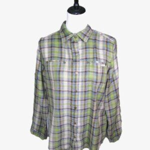 WOOLRICH Green/Blue Snap Front Wool Blend Flannel Size Medium